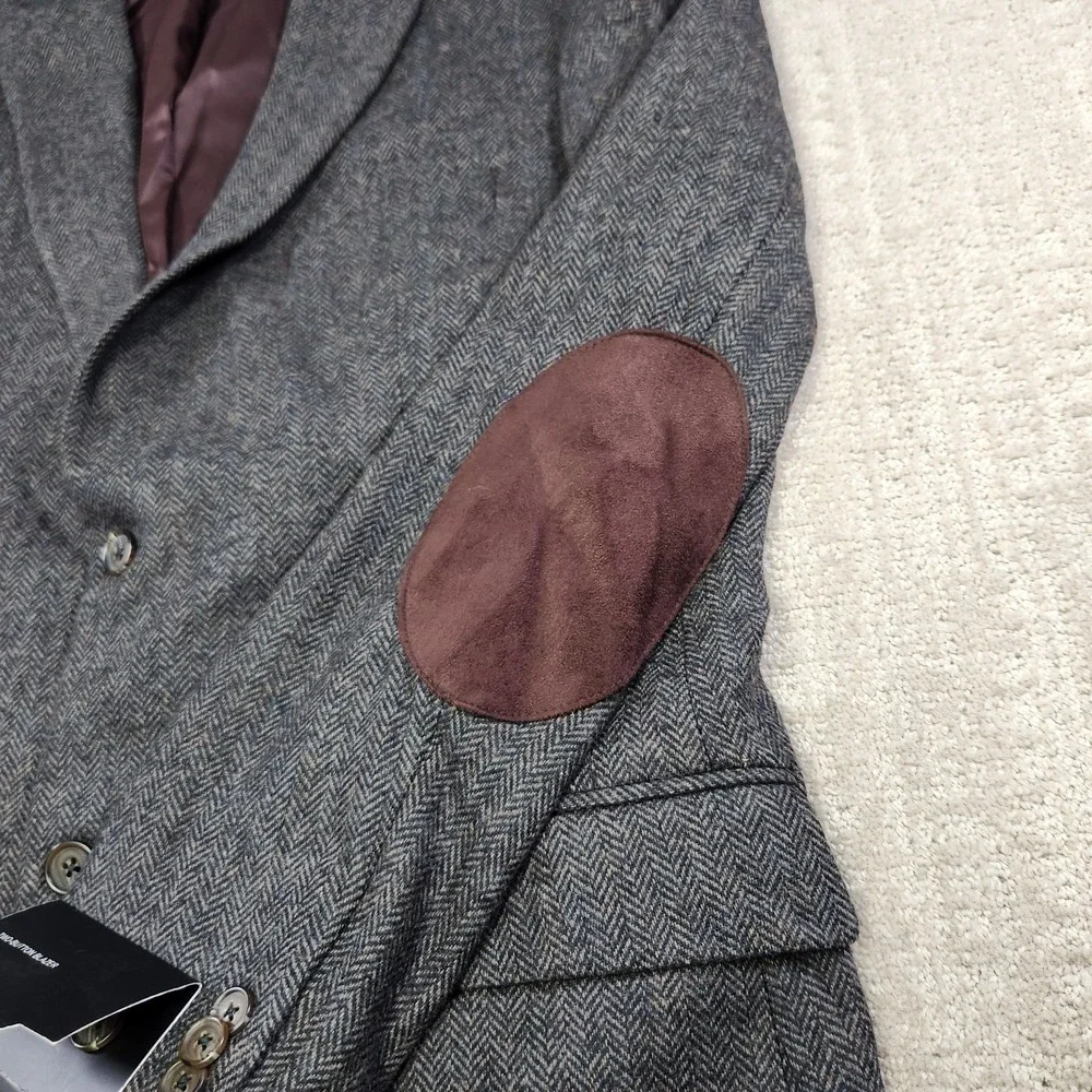 Banana Republic Blazer Men 46R Herringbone Tweed Peak Lapel Elbow Patches‎ NEW